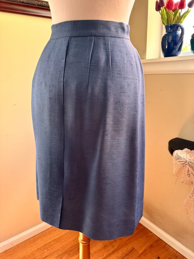 Blue Raw Silk Suit by Country Club Coat c1950 – Tailored Jacket & Skirt – S