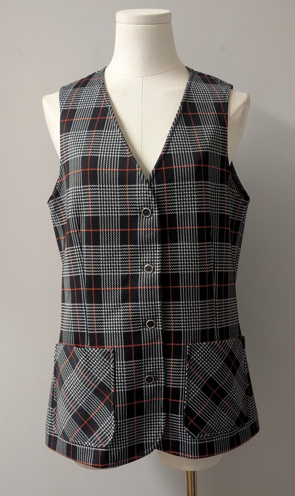 Vintage 70’s Queen Casuals Vest & Pants Set Houndstooth Plaid M Petite