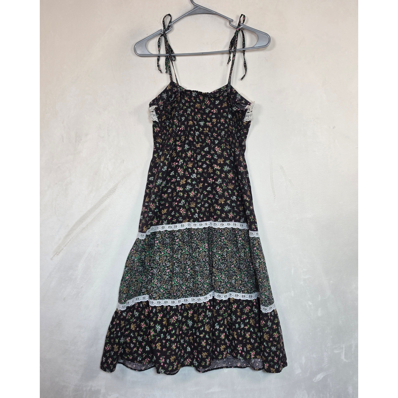 Vintage Newport Fashions Dress Women’s 5 Ditsy Floral Lace Cottagecore Prairie