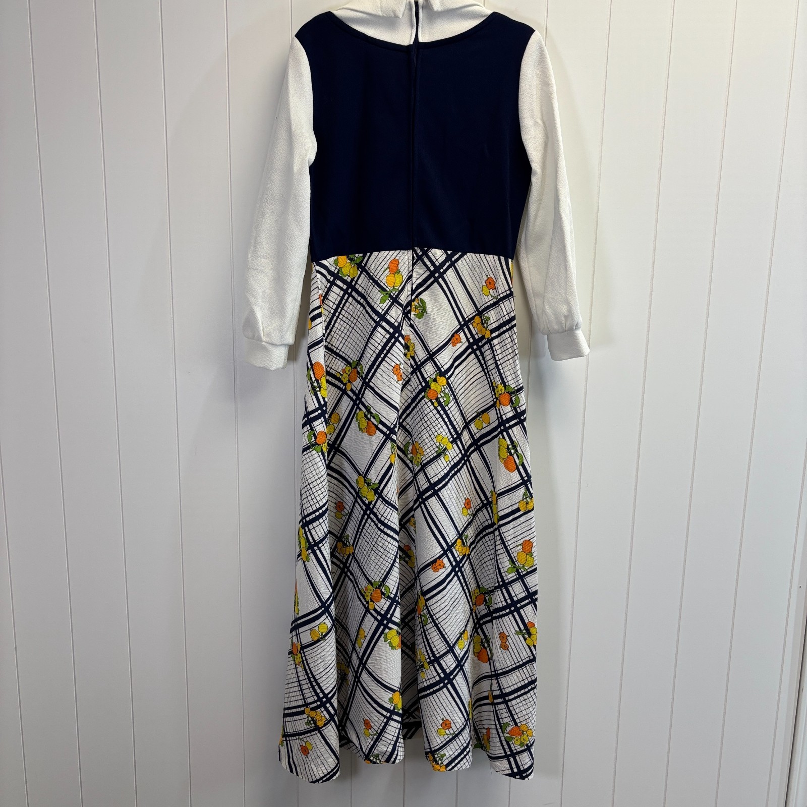 Vintage Plaza Square Womens 60s 70s Floral Fruit Maxi Dress Size M Twee Plaid
