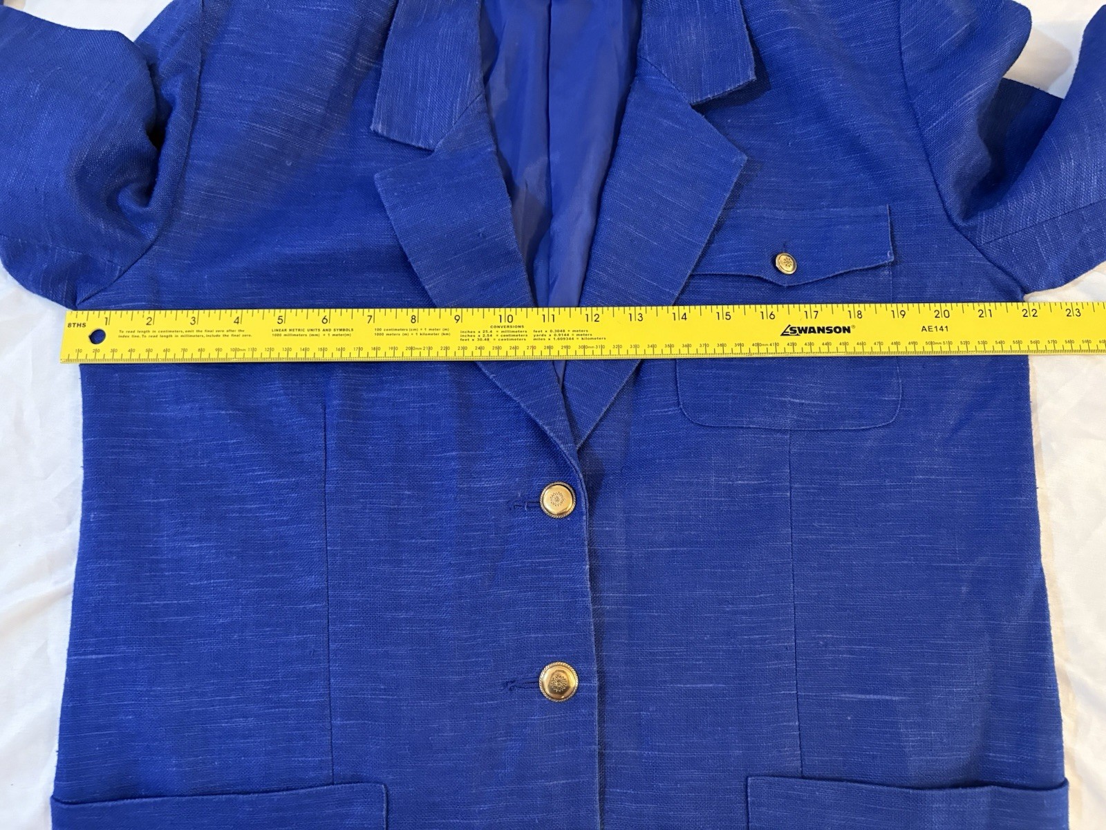 Vintage SK & Co. Royal Blue Women’s Blazer Gold Buttons Pockets Shoulder Pads