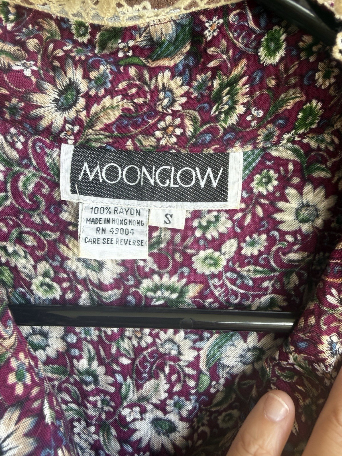 Vintage 80s Moonglow Floral Prairie Dress Small Lace Trim Drop Waist Peplum