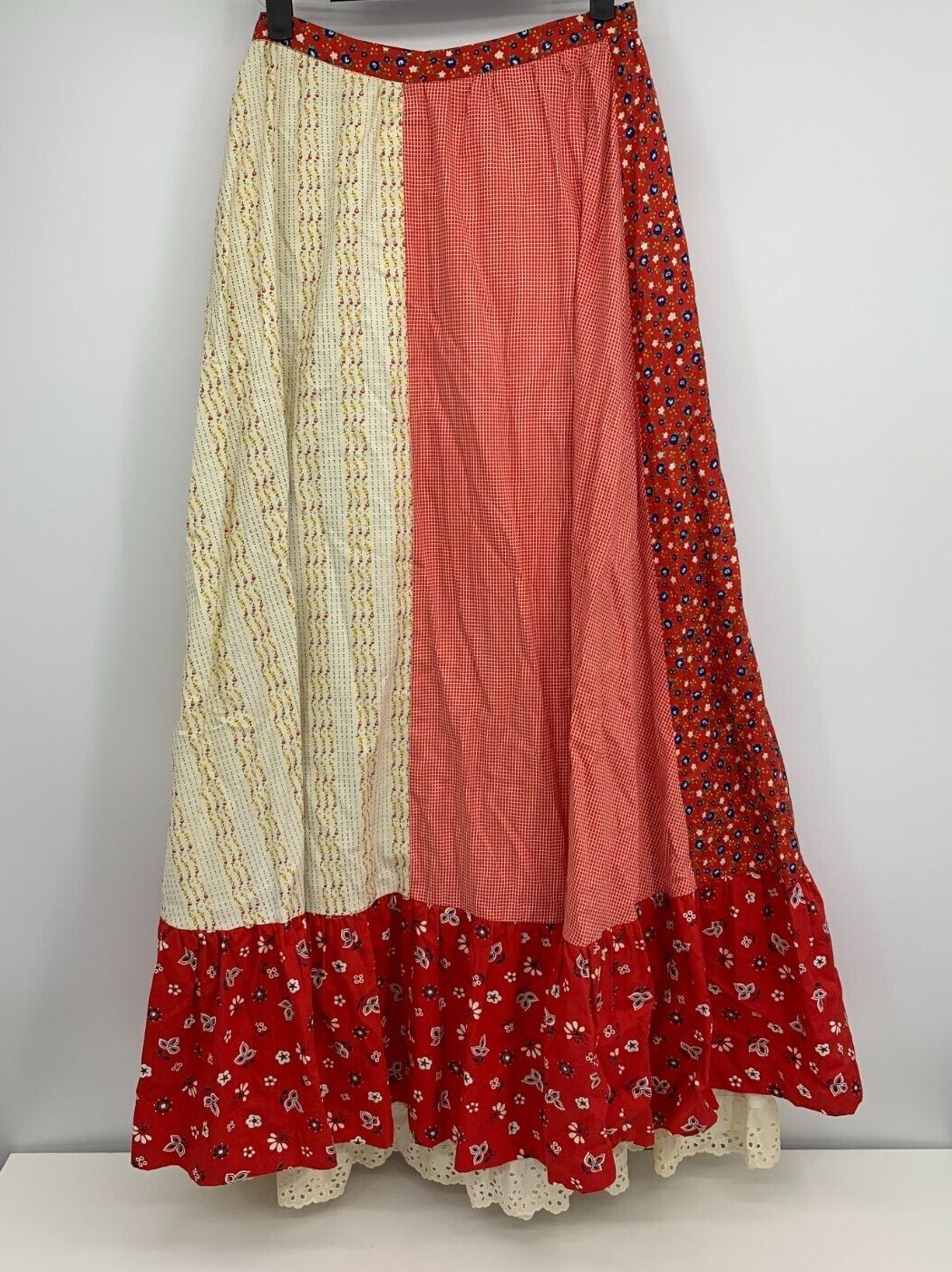 Vintage Maxi Skirt By Mountain Artisans Eyelet Trim 70s Boho Chic Festival Sz 6