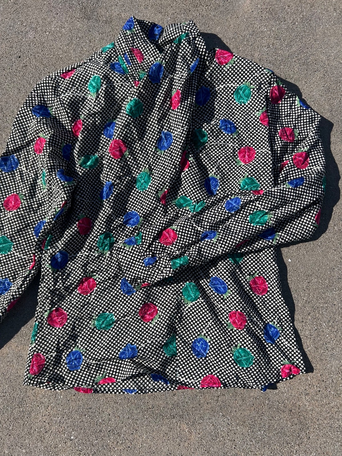 80s Vtg Polka Dot & Roses Blouse Erena By Irene Koekig Sz Small / Medium