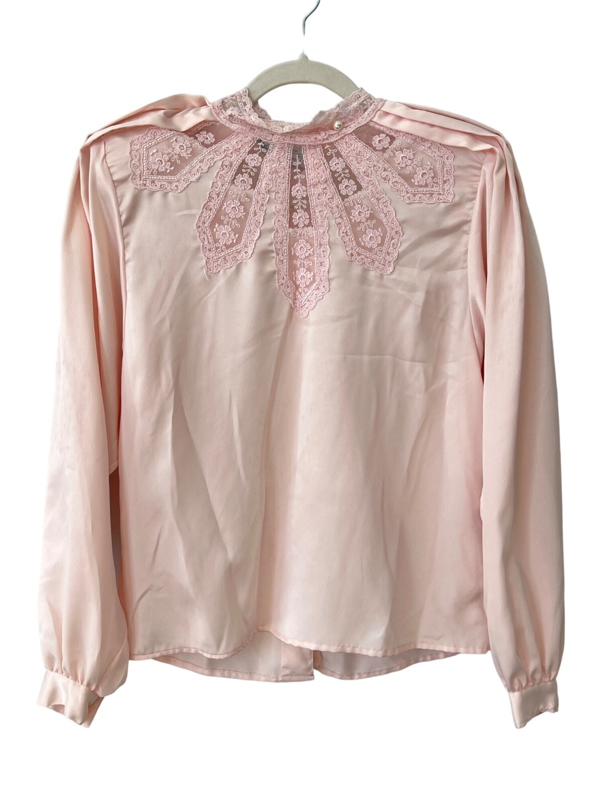 Vintage 80s Michelle Stuart Lace Blouse Satin Small Button Pink Fairy Coquette