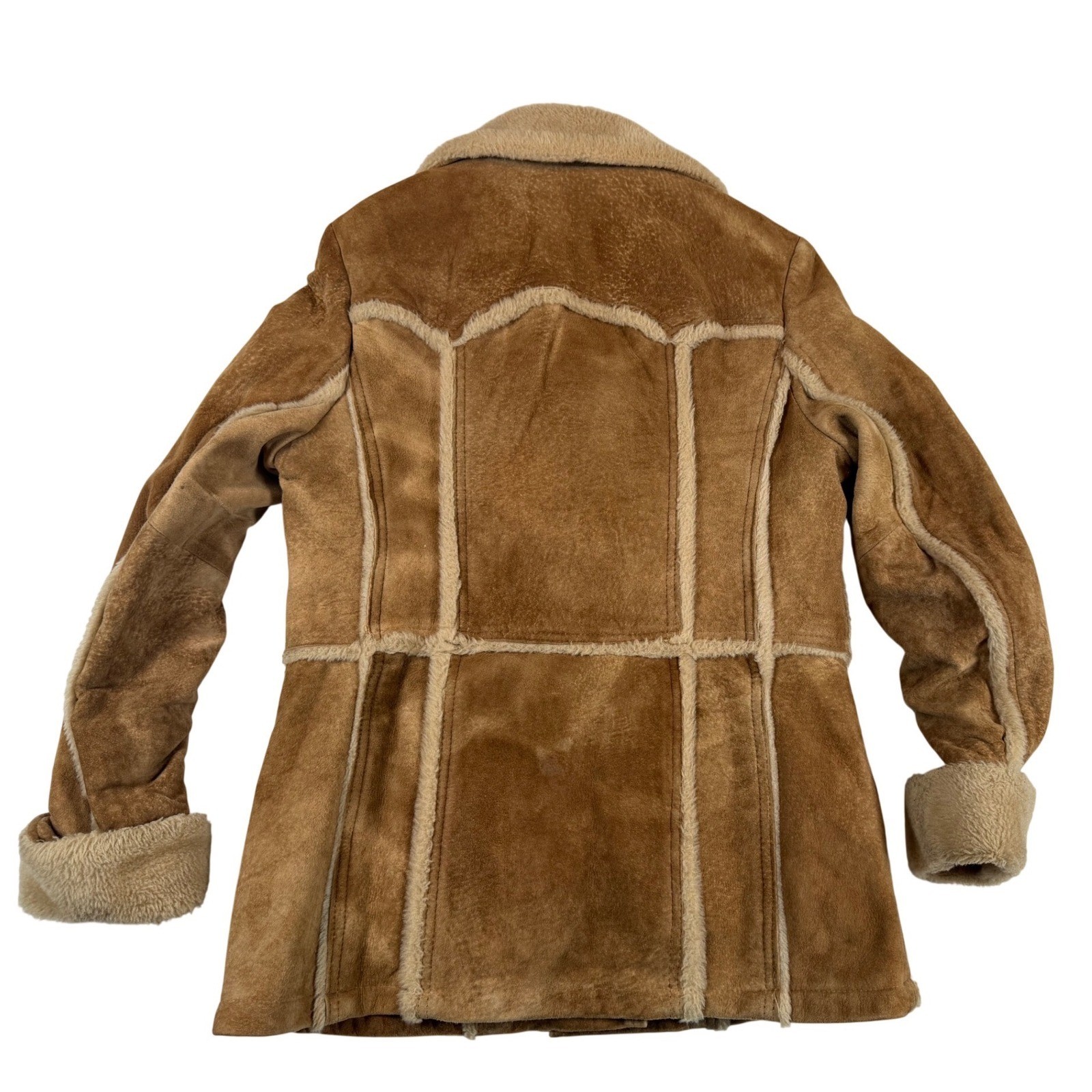 Vtg William Barry Brandon Colorado Suede Shearling Jacket Tan Brown Penny Sz XS