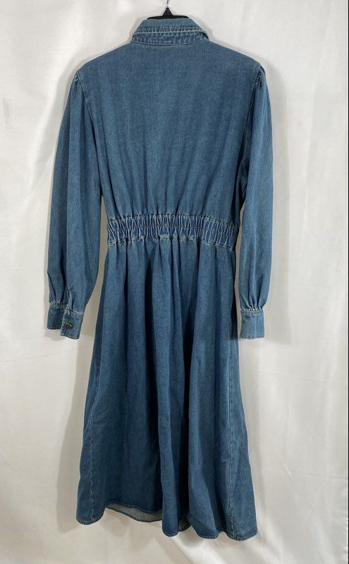 Anle Women’s Vintage 90s Blue Denim Button Down Long Sleeve Belted Midi Dress L
