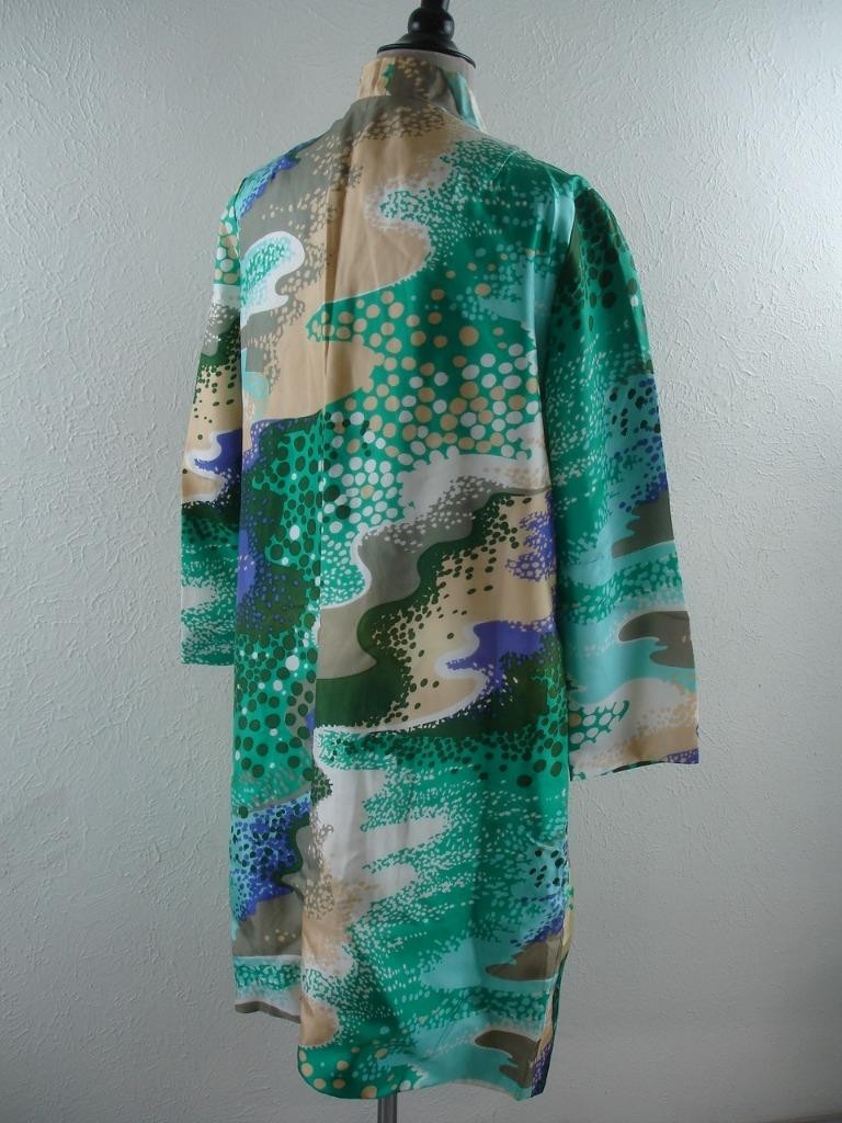 Women’s M L 16 Vtg 1960’s 2-Pc Dress Suit Long Jacket Maxi Cape Colorful Satin
