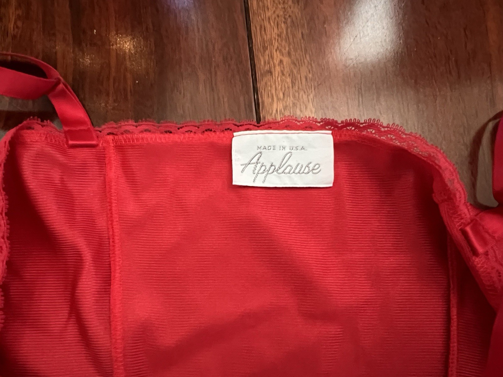 Vintage Applause Teddy Lingerie One Piece Bodysuit Romper Lace Red Size 32 USA