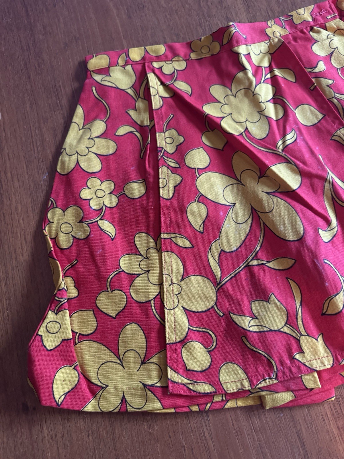 Vintage Flower Power Skort Skirt Red Yellow Hippie Mod Scooter New W/ Tags NOS