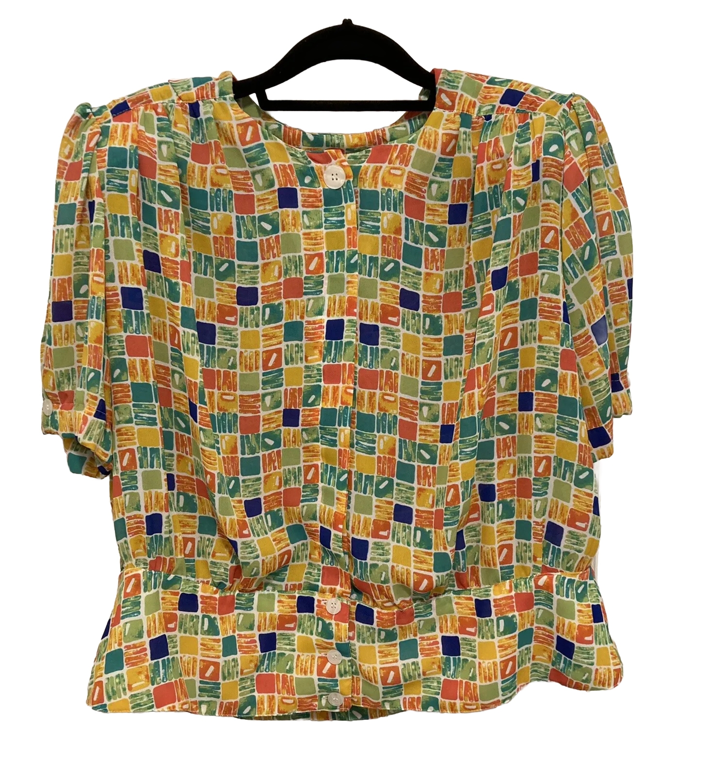 Vintage CHAUS Woman 2 pc Colorful Block Paisley Print Blouse & Skirt Size 16W