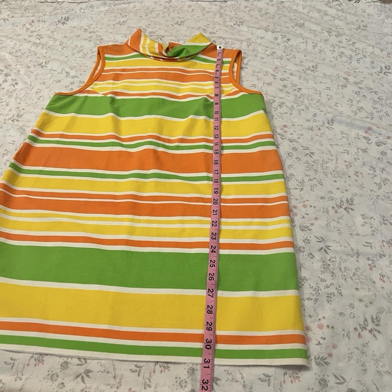 Vintage 60s Mod Dress Gogo Mini Striped Citrus Sherbet Funnel Neck Tent Shift