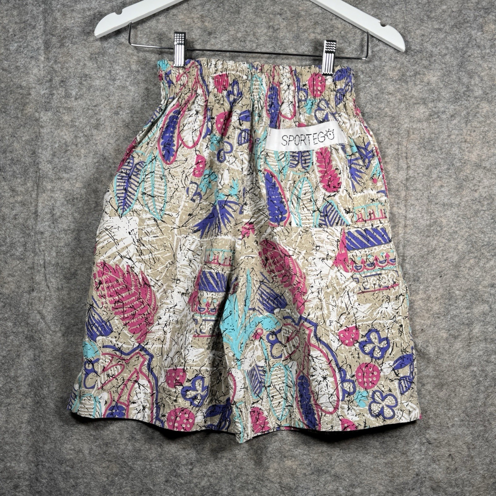 Vintage 80s Womens Sportego High Rise Elastic Waist All Over Pattern Shorts Sz M