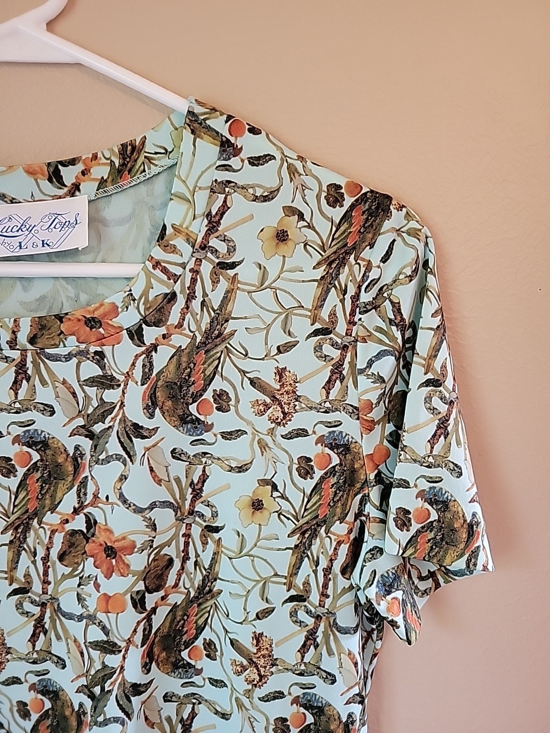 Vintage Lucky Tops By L&K Birds Flowers Parrot 1970s Women’s Small Tropical Boho