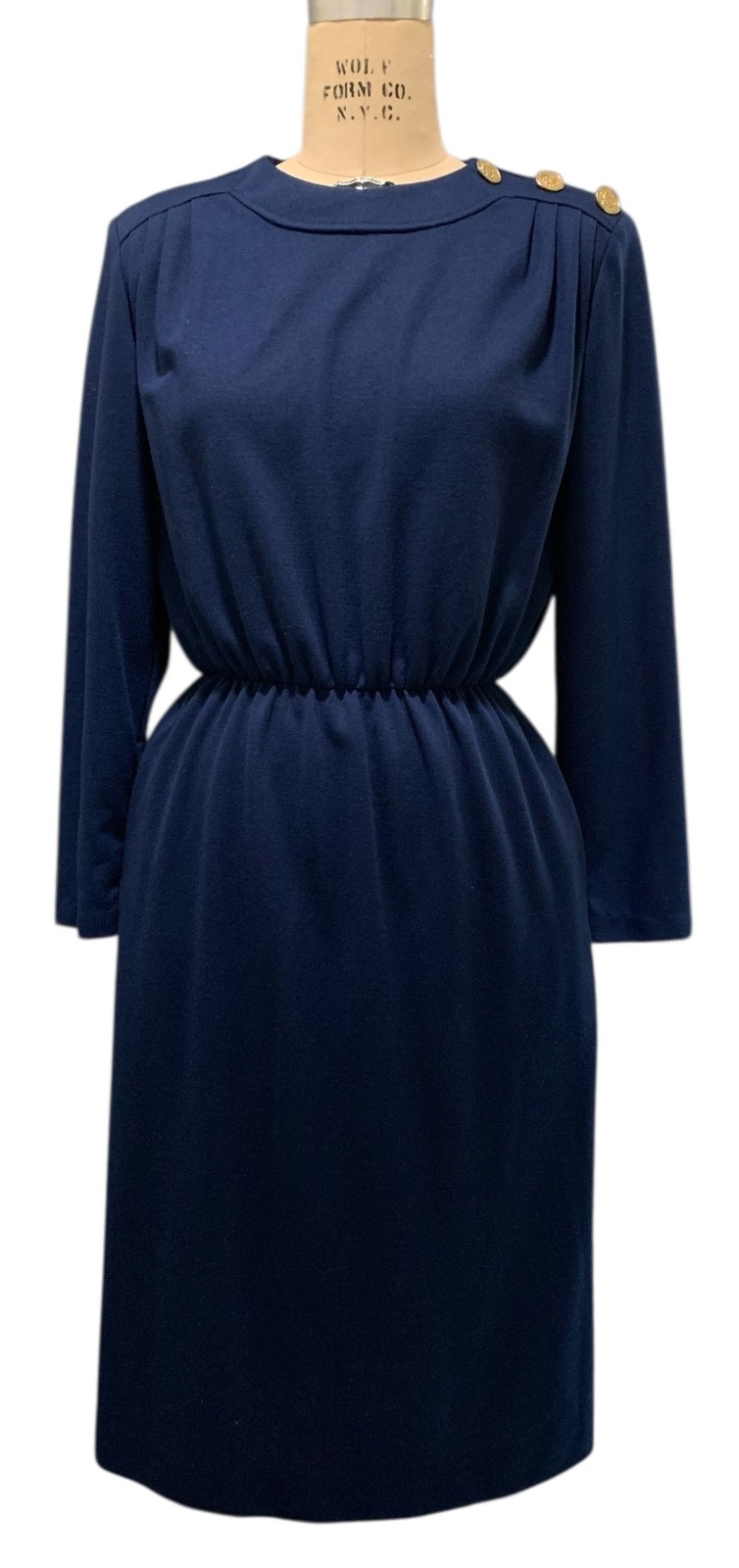 WILLOW RIDGE 80s/90s Women’s Poly/Wool LS Blue Knit Dress – Sz 12P – Career