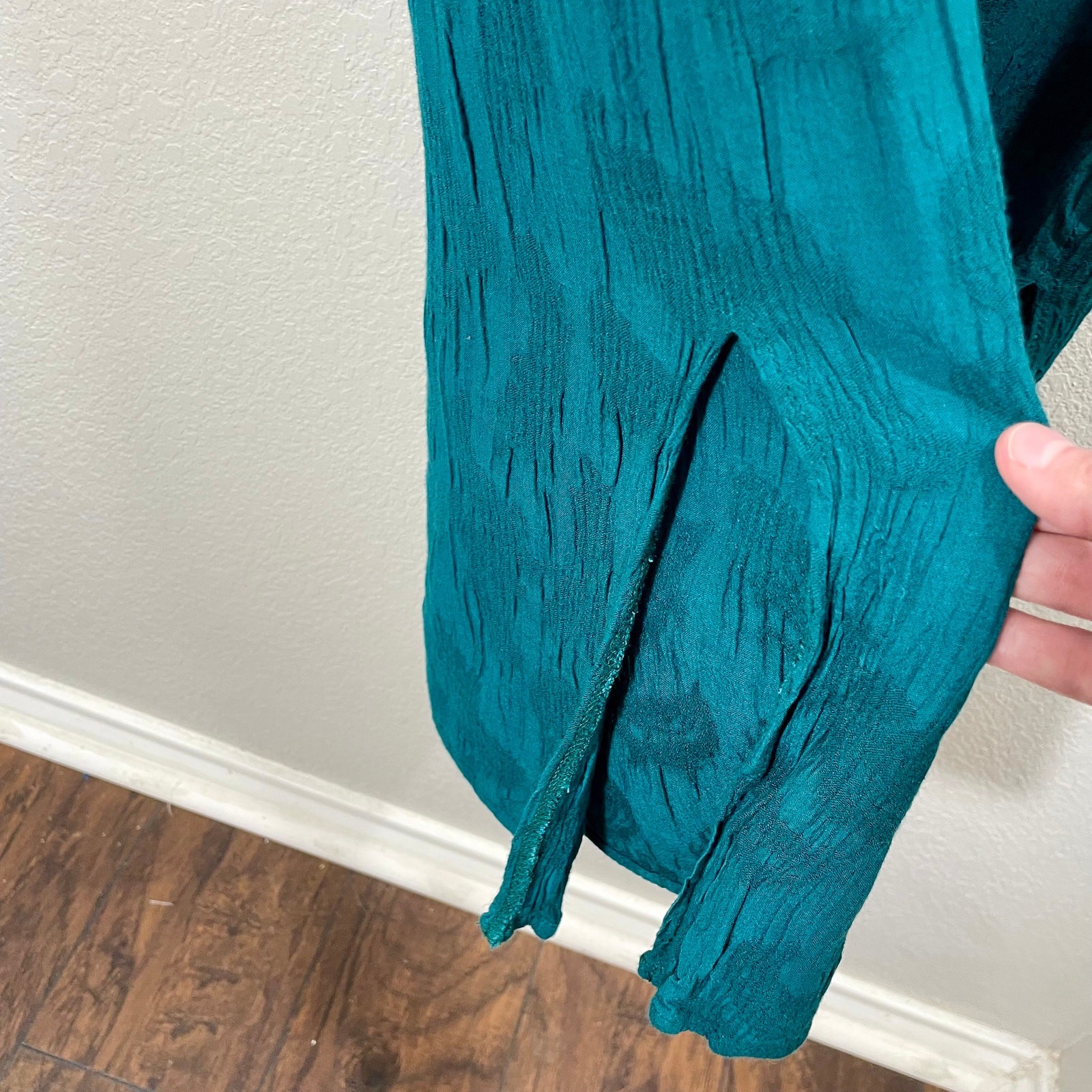 Vintage 1990s Molly Malloy Jacquard Sheath Rayon Midi Dress Teal Blue Size Large