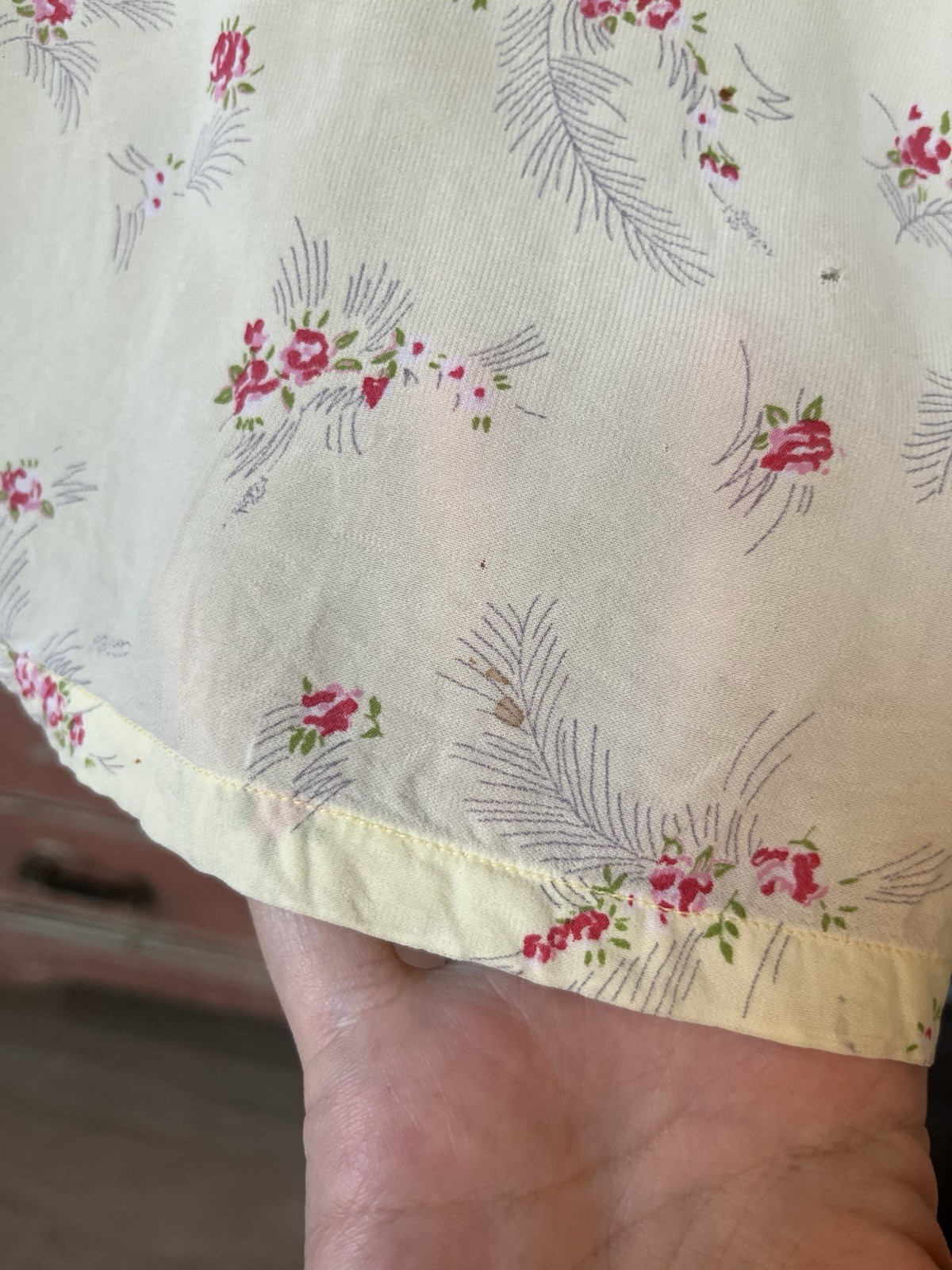 40s 50s Antique Vintage Rayon Floral Cottagecore House Jacket Ruffle Blouse S/M