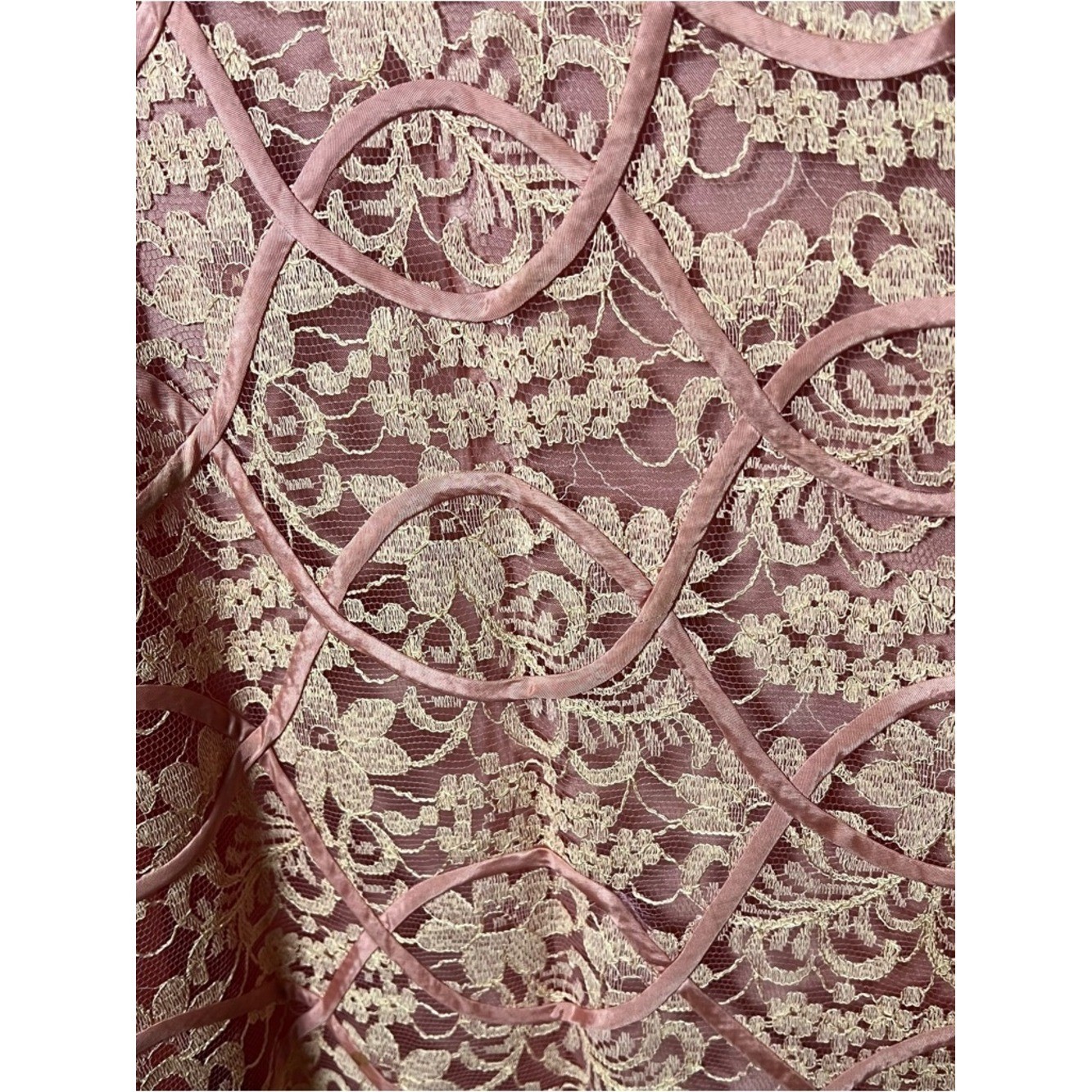 VTG 50s Gloria Swanson Forever Young Pink Lace Belted Party Tea Midi Dress Sz. M