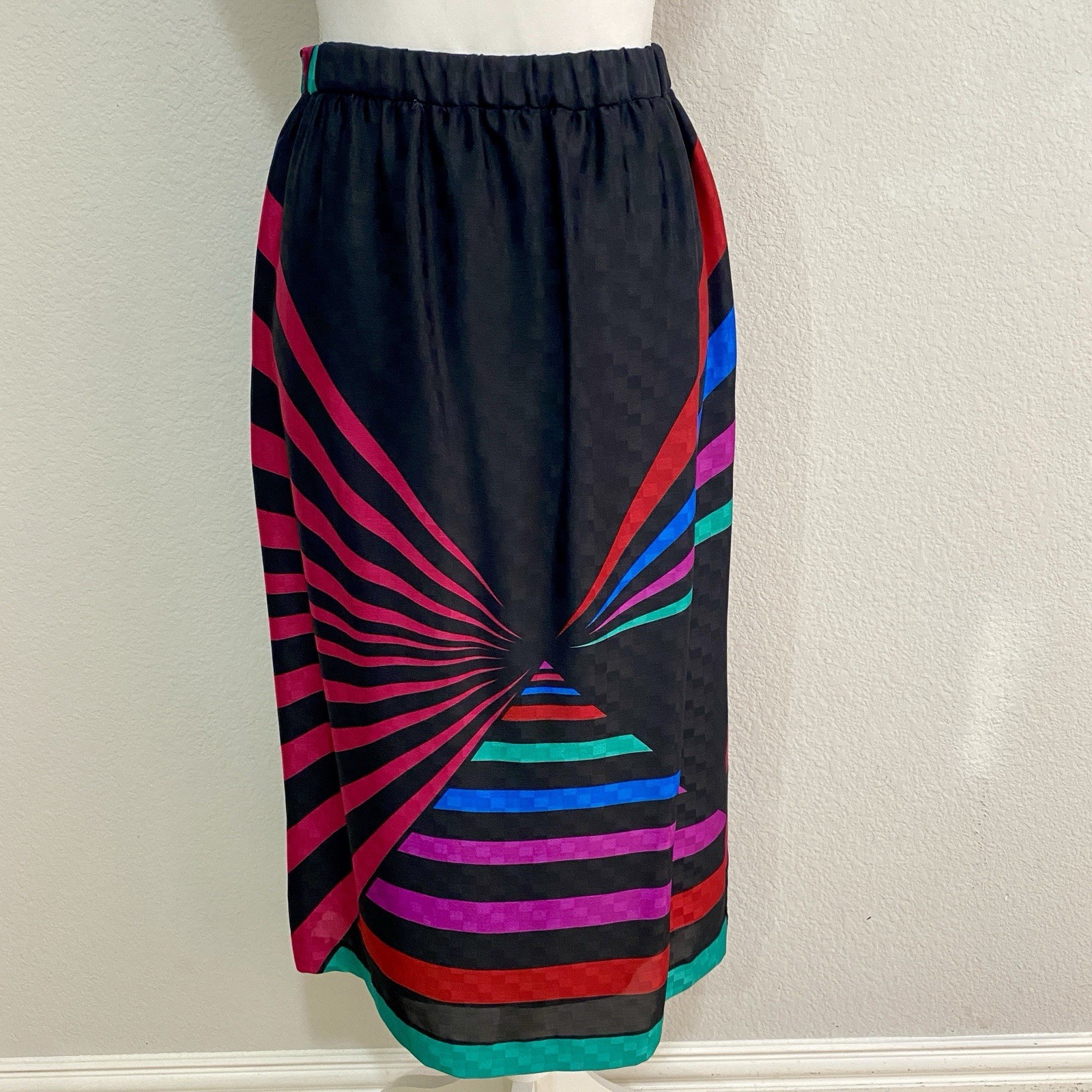 Vintage Anthony Sicari 2pc Set Black Pink Neon Striped Sweater Skirt Size 6 USA