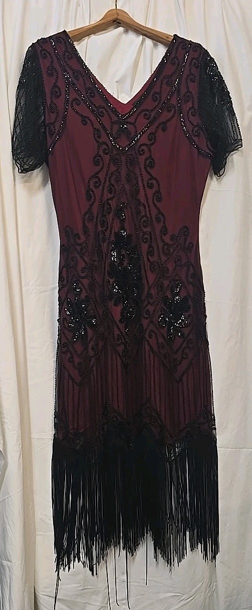 BABEYOND 1920s Art Deco Fringed Sequin Dress Roaring 20s Flapper Fancy Dress XL