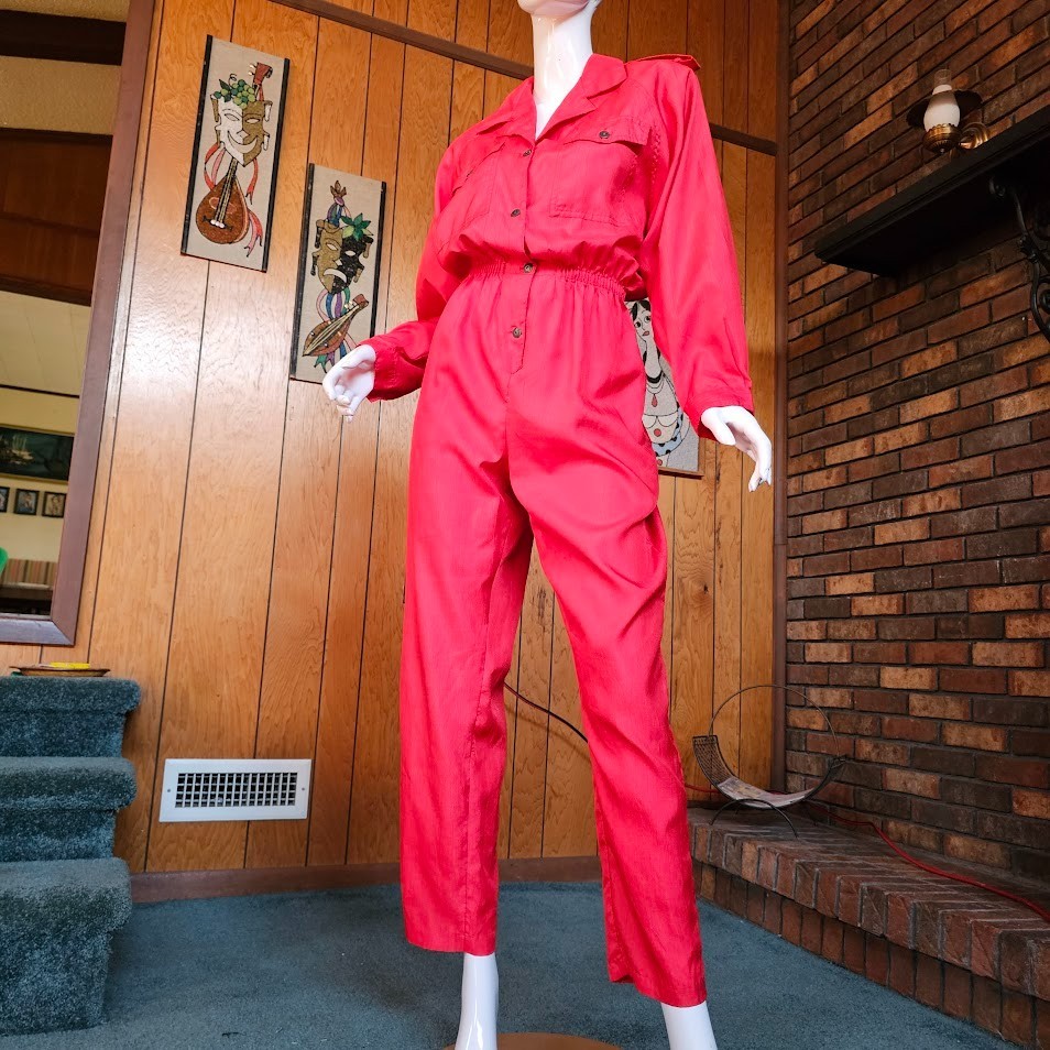 Vtg 80s Mall Rat Dreams Tomato Red Parachute Pants Flight Boiler Suit Jumpsuit L