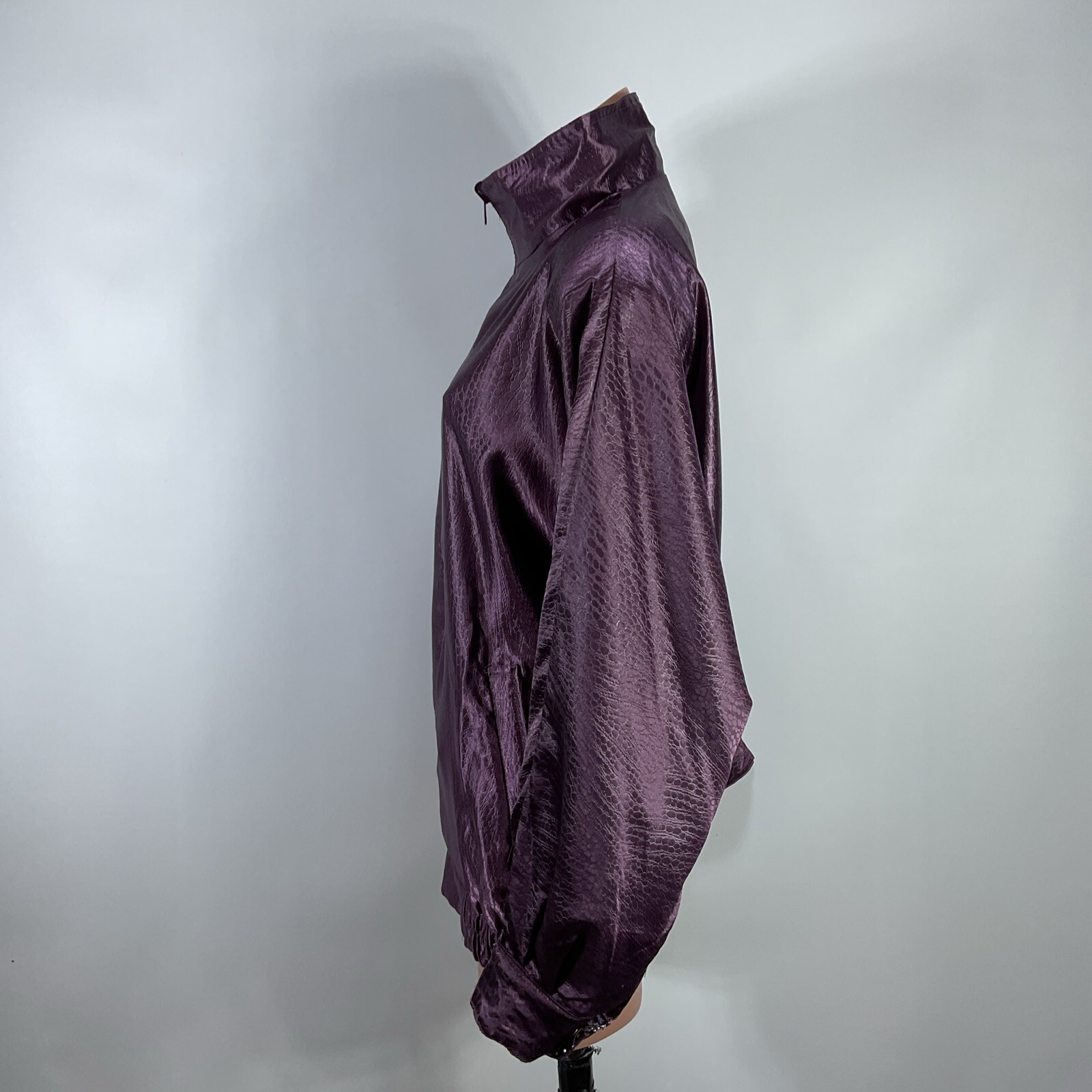 Vintage Rafael Satin Bomber Jacket Y2K Reversible Metallic Purple Animal Print S