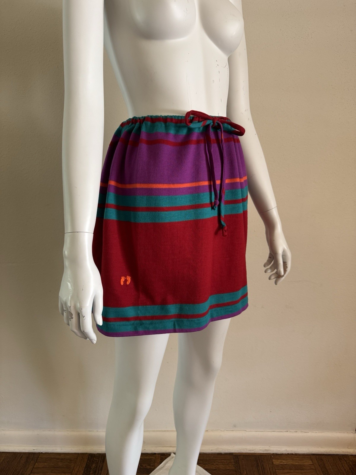 70s Hang Ten Charlies Girls Striped Skirt Tie Waist Mod Surf Swim Skate VTG