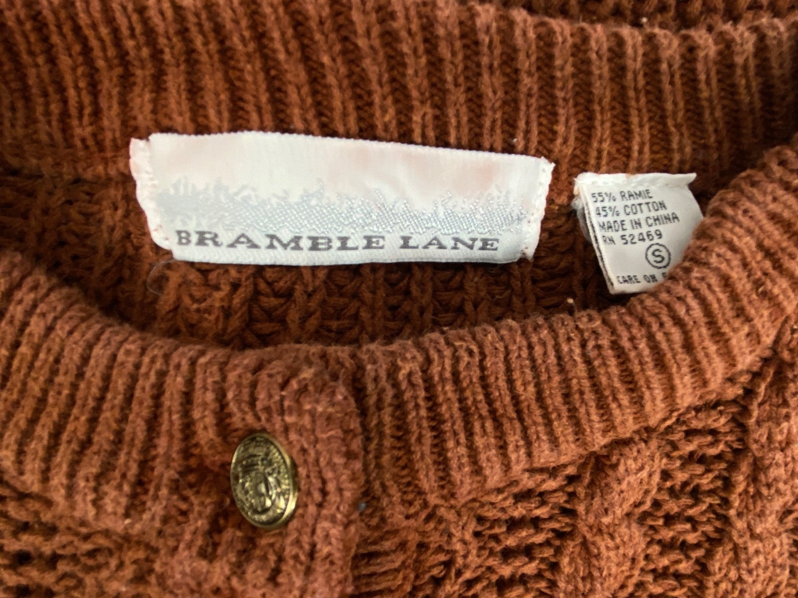 Vintage 1990s brown cotton sweater cable knit long sleeve pullover BRAMBLE LANE