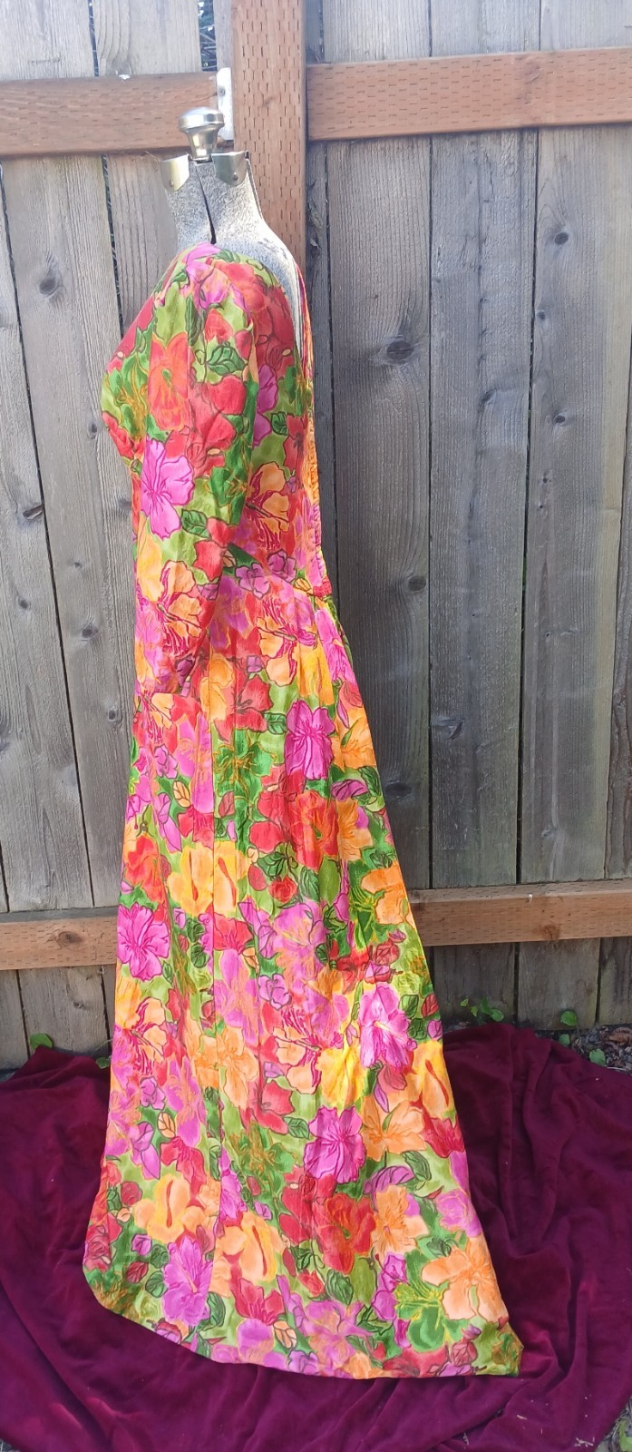Vintage Hawaiian Tiki Maxi Dress Empire waist