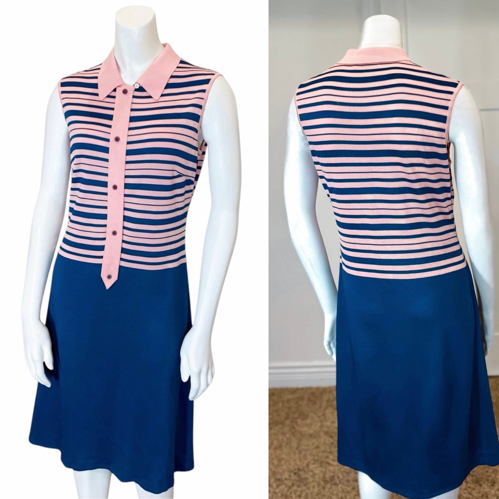 Vintage 60’s KNIT STRIPED SHIRT DRESS M Mod Summer Sun Office