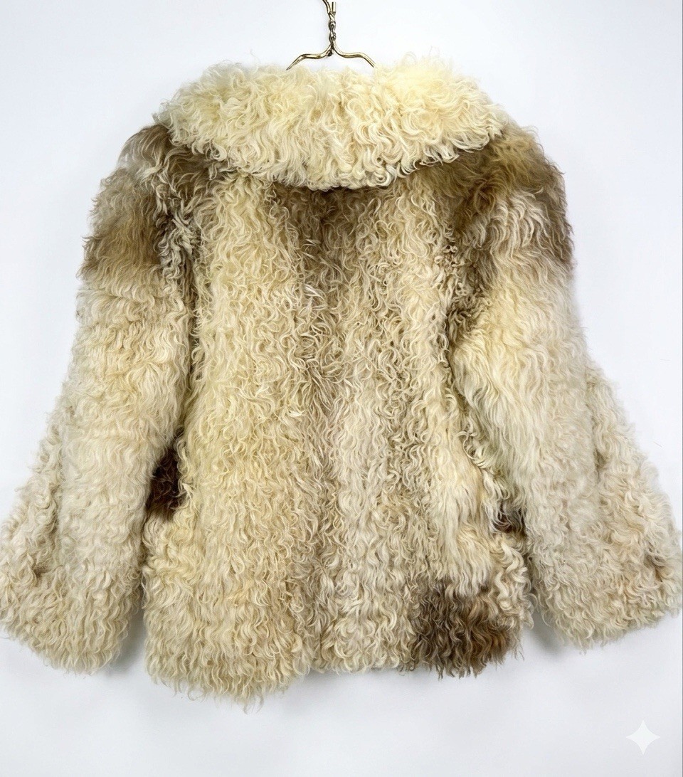 Vtg 60s 70s GRAGG’S OF WICHITA Mongolian Lamb Fur Jacket Curly Sz M Glam Boho