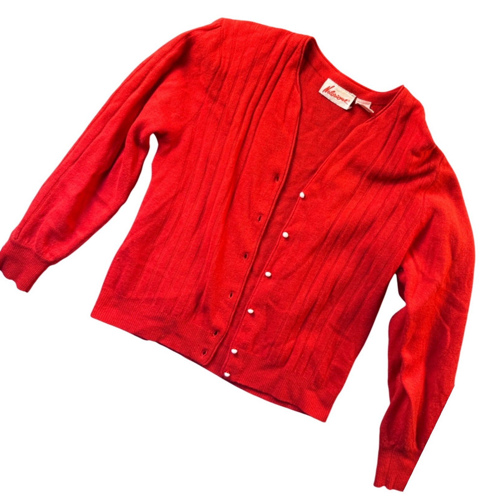 Notorious Vintage Red Lambswool Angora Cardigan Sweater V-Neck S Coquette Granny