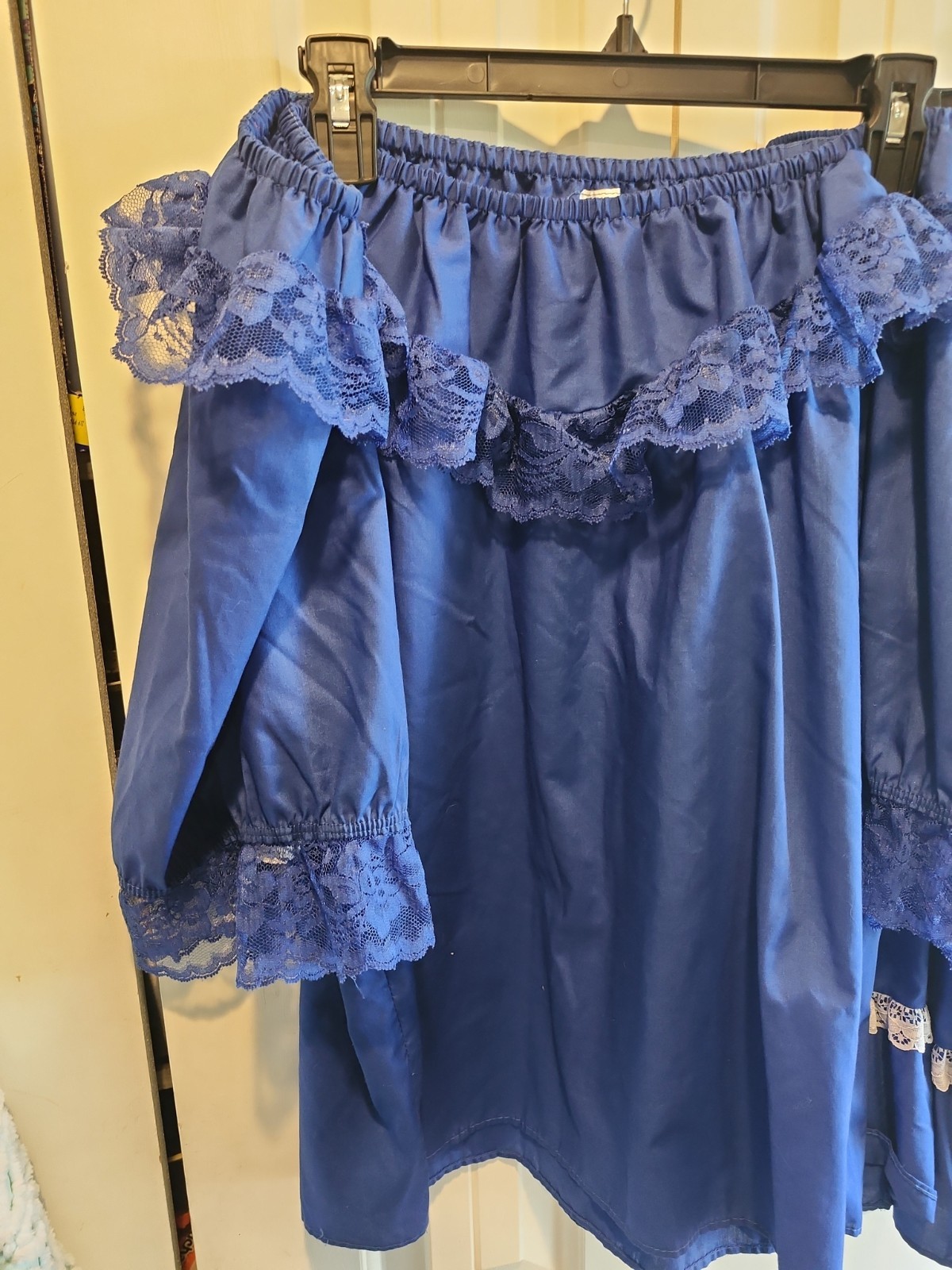 Partners Please! Malco Modes Square Dance Skirt XL & Blouse L Blue w White Lace