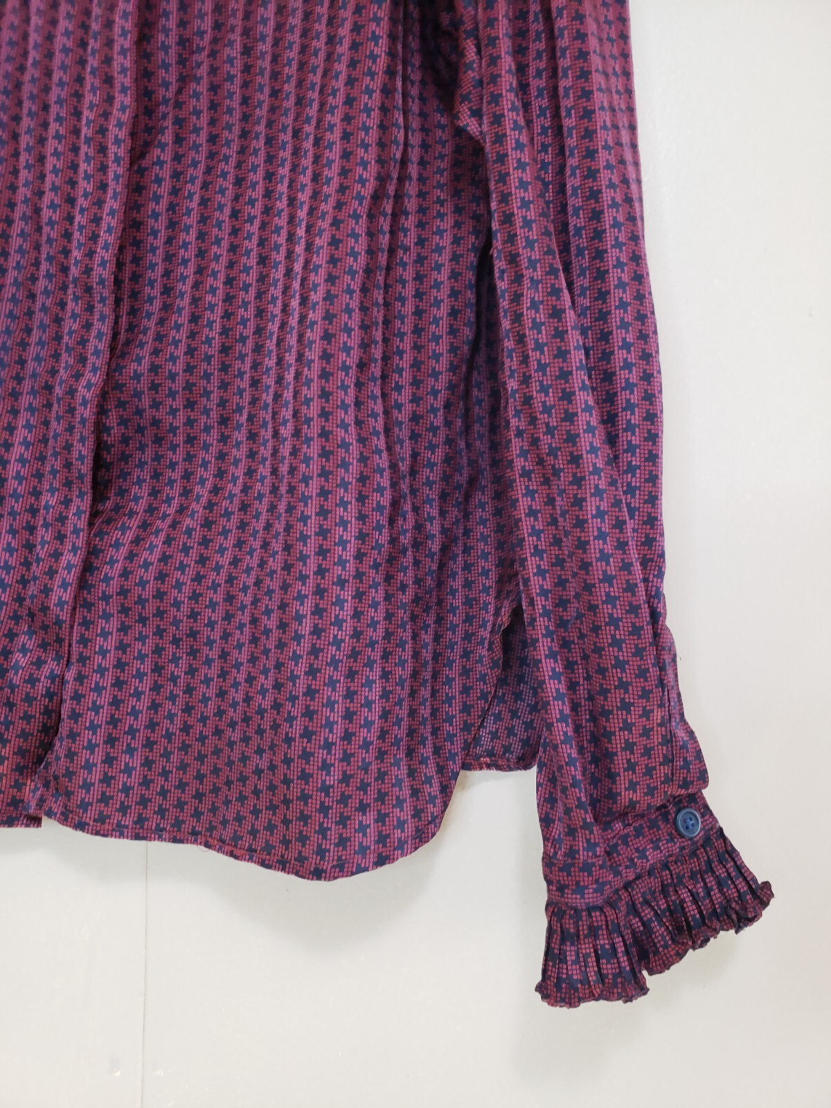 Vtg Evan Picone Women S Blouse Red High Collar Pleated Ruffle Sleeve Union Made
