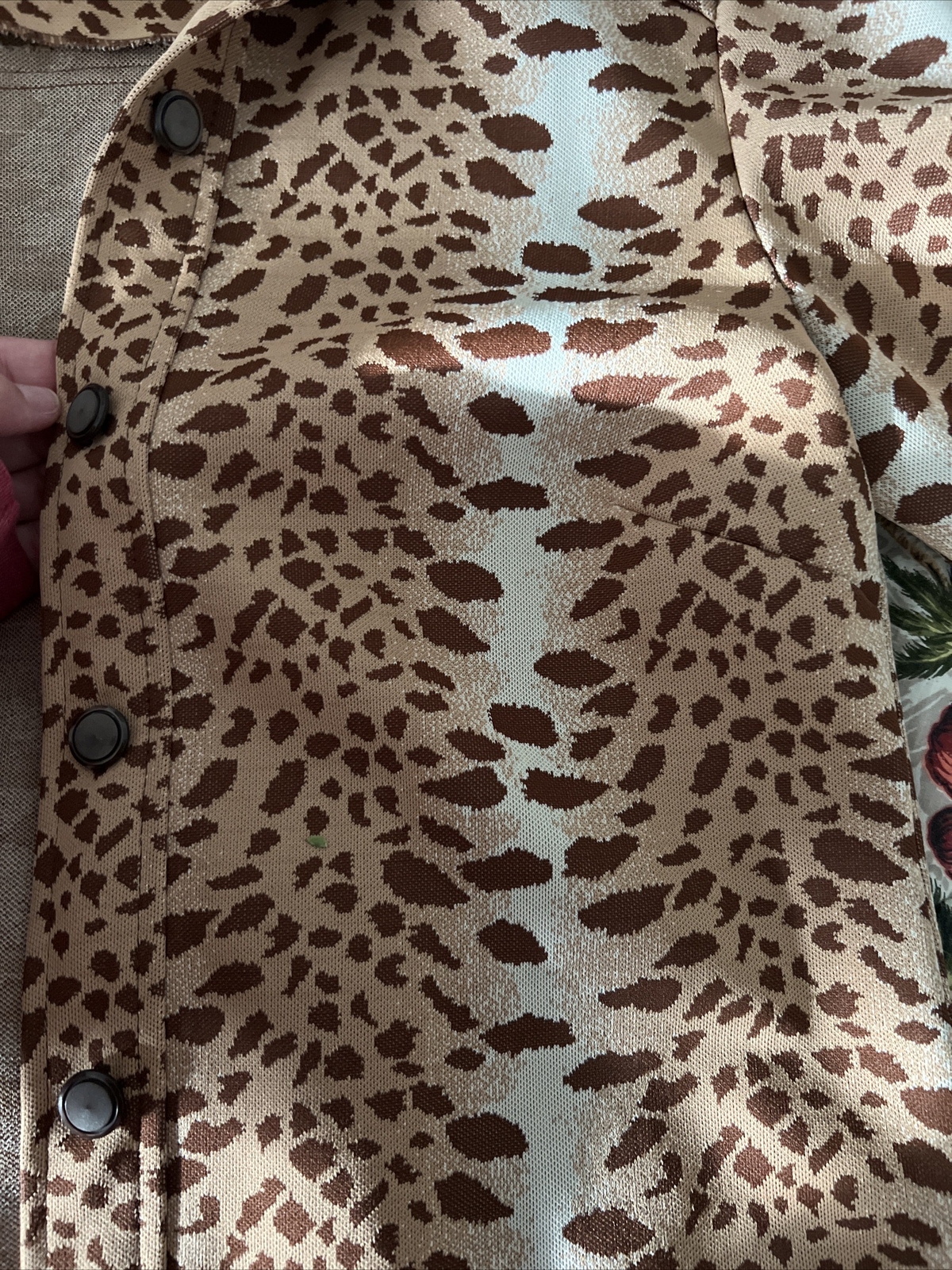 Vintage 1960s Animal Print Knit Top Boutique Brown Cheetah Button Up Sz 14 Sears