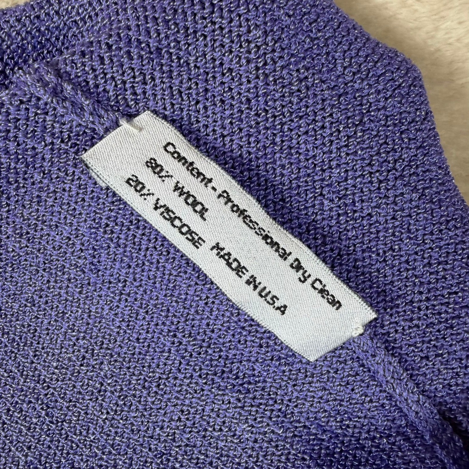 Vintage J.S.S. Purple Wool Blend Knit Skirt Suit Set Gold Crest Buttons Size S