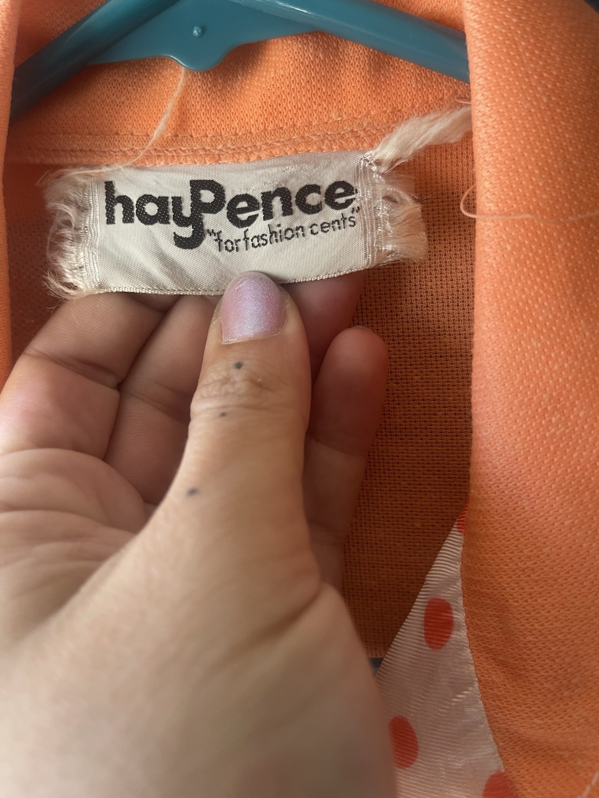 Vintage 70s Haypence Women’s Retro Orange Funky Polka Dot Collar Dress Small