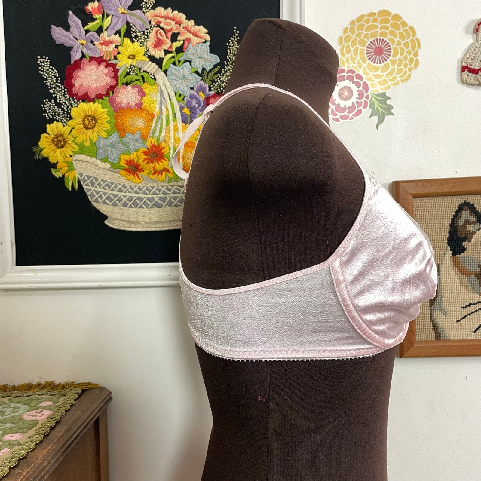 Vintage Front Closure Bra 36C, 1980s Lilyette Pink Stretch Satin Racerback NWT