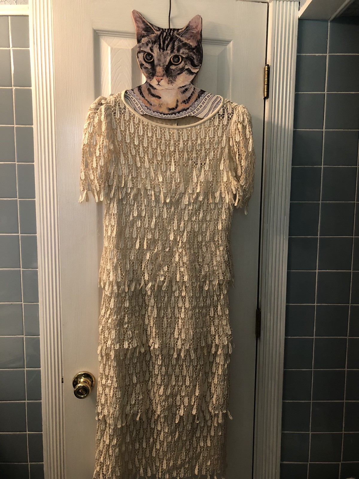 1980’s Vintage Samax Ivory Layered Dress Great Gatsby Flapper Crochet Lined~S