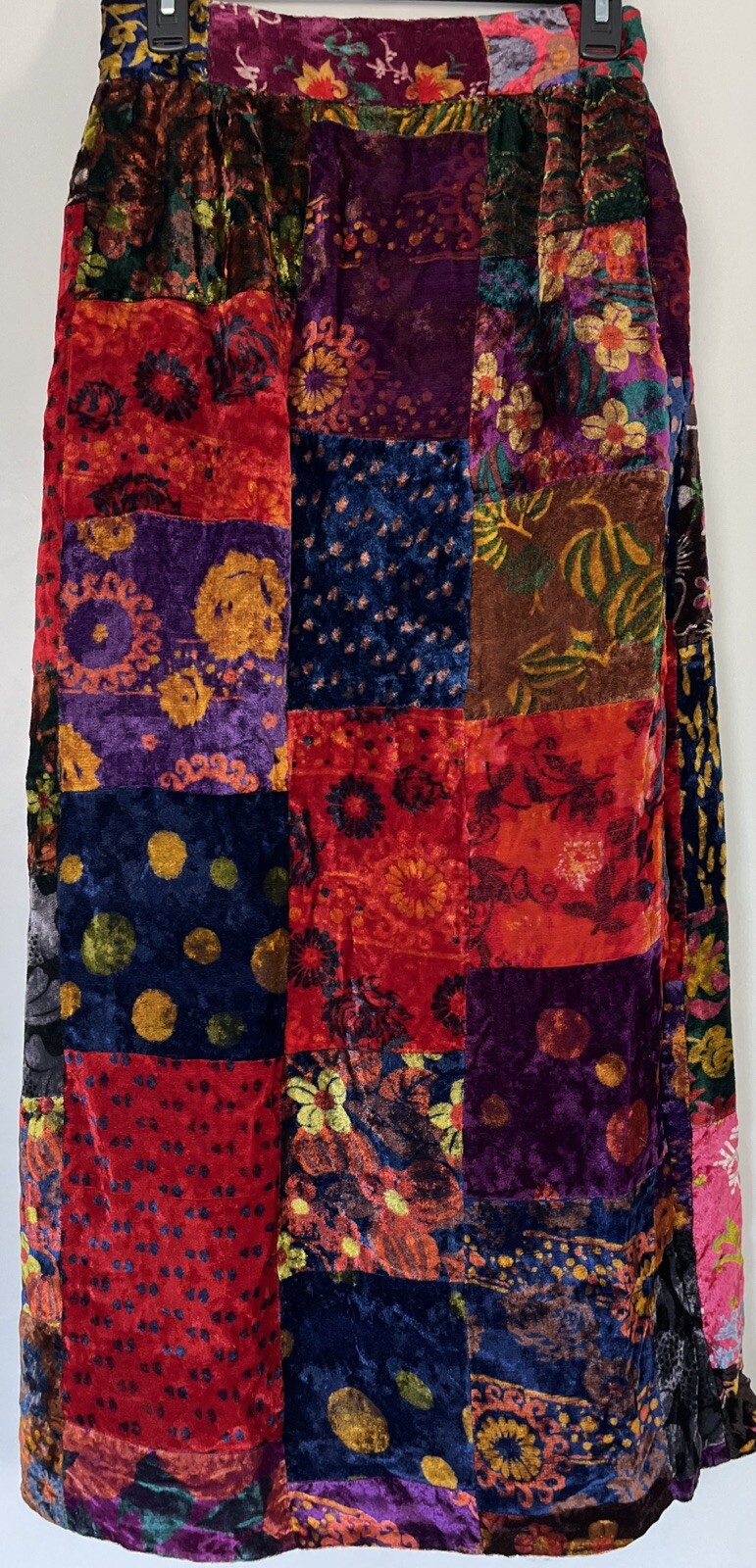 Vintage LOOMTOGS Velvet Patchwork Hippie Maxi Skirt Handmade 1970’s Size 9/10