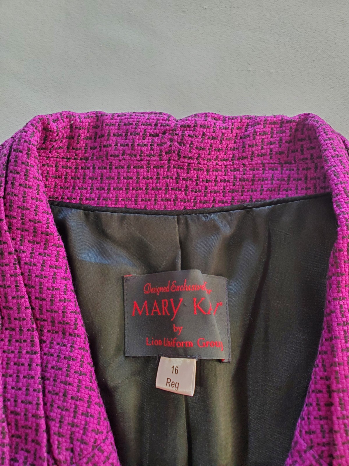 Mary Kay by Lion Uniform Group Purple Black Tweed Wool Blend Blazer 16 Reg *