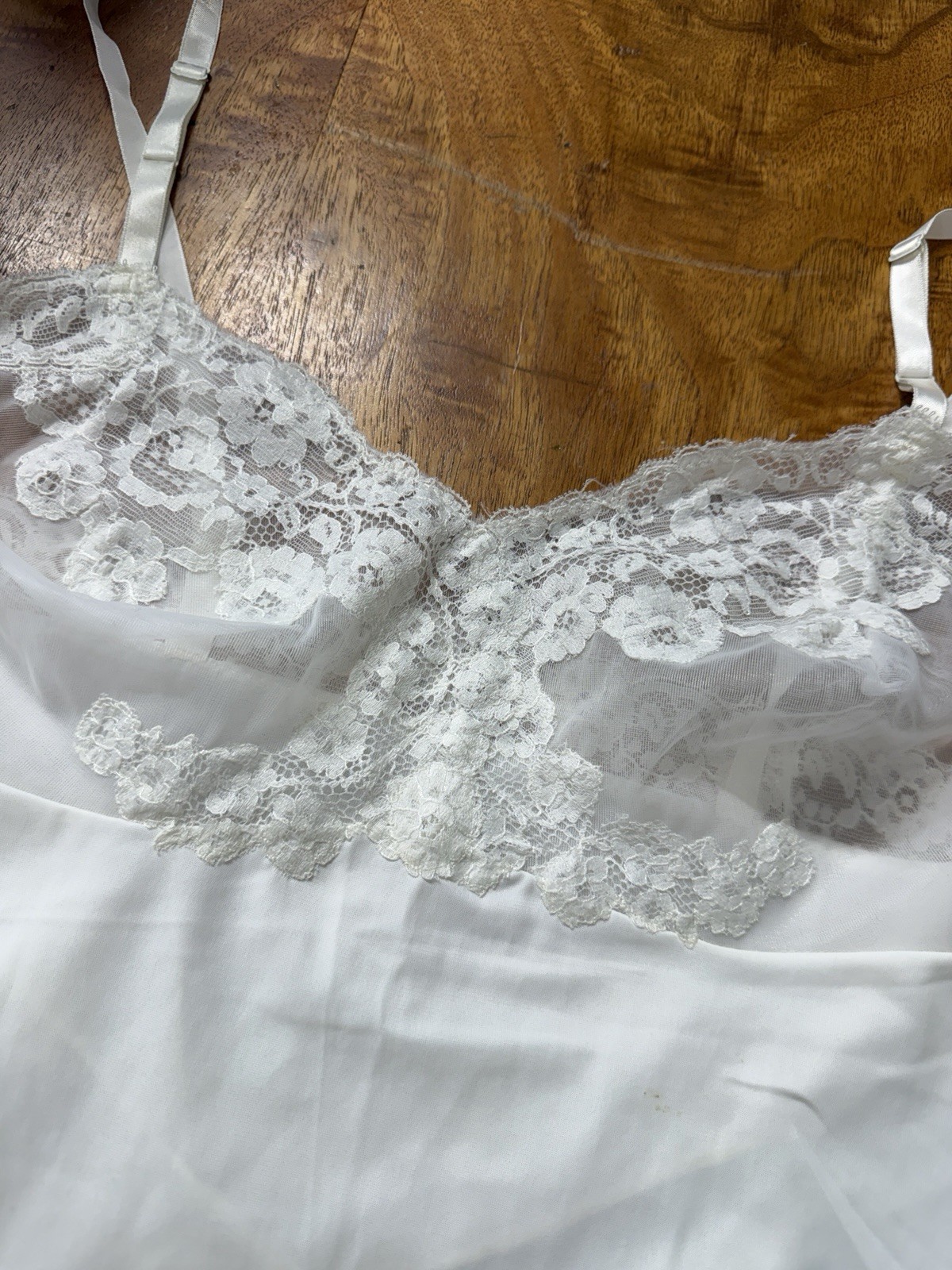 Vtg VAN RAALTE Small Off White Slip Dress Lace Cami Top Silky Nightgown Satin