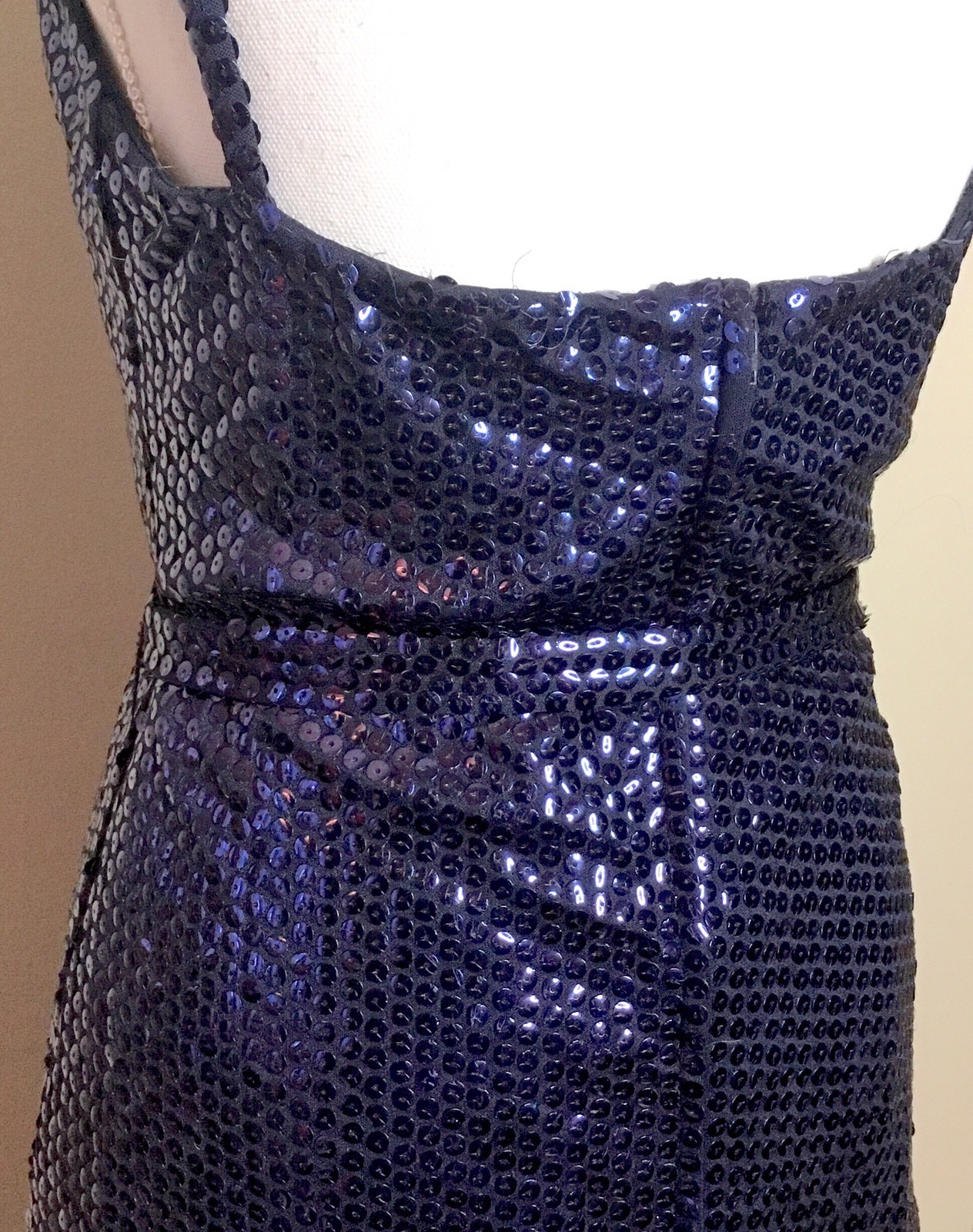 Vtg Kiki Hart New York Women’s Evening Gown Navy Blue Sequin W Peplum And Scarf