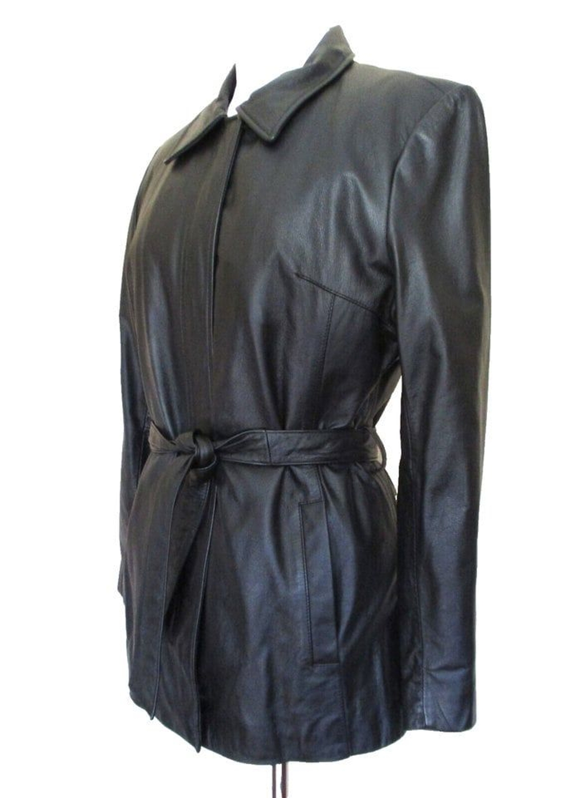 Vtg 90s Wilsons Leather Short Trench Coat M Women Blk Removable Thinsulate Liner