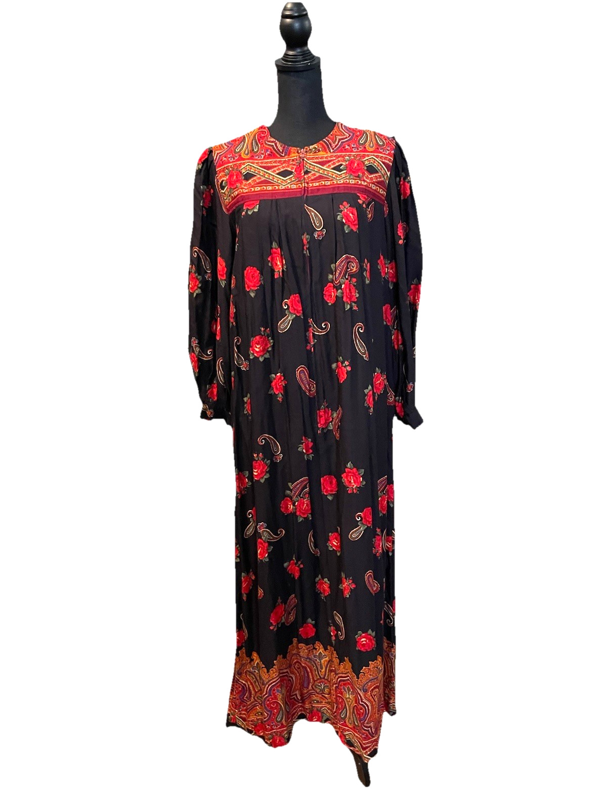 VTG Ruth Norman New York Maxi Caftan Large Paisley Floral Boho Prairie Cottage