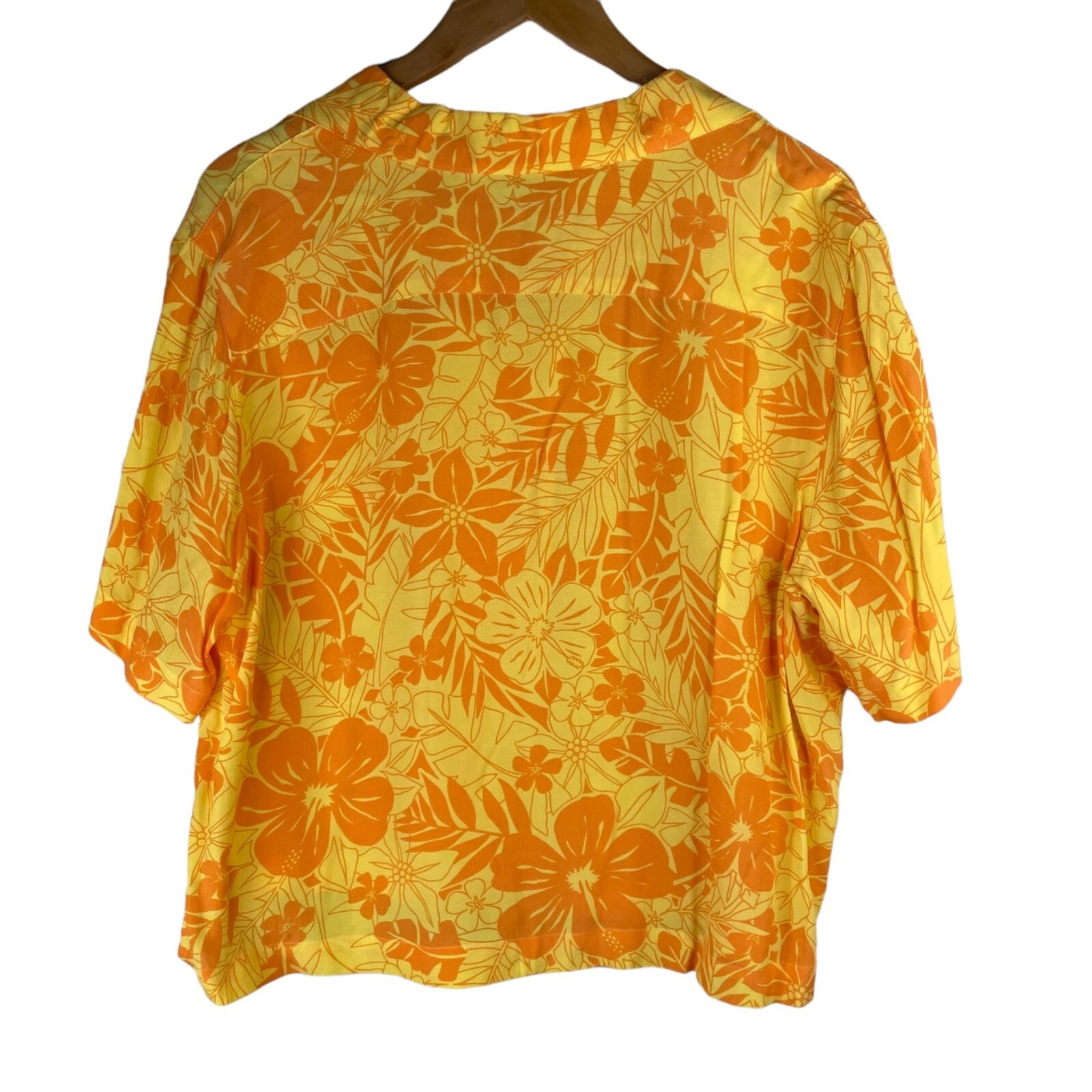 Vintage 90s Floral Hawaiian Shirt Petite Large Button Front Collared Rayon Tiki