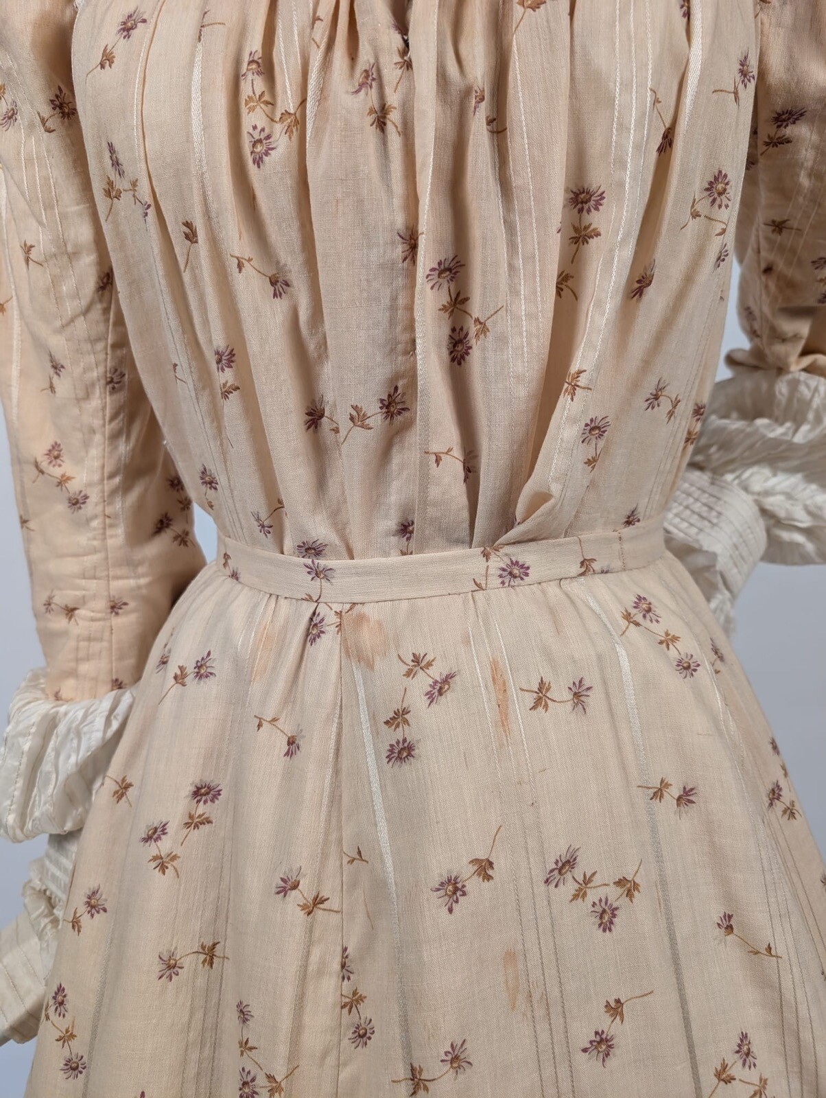 EARLY EDWARDIAN FLORAL PRINT BLONDE WOOL DRESS W SNOW WHITE SILK DE CHINE