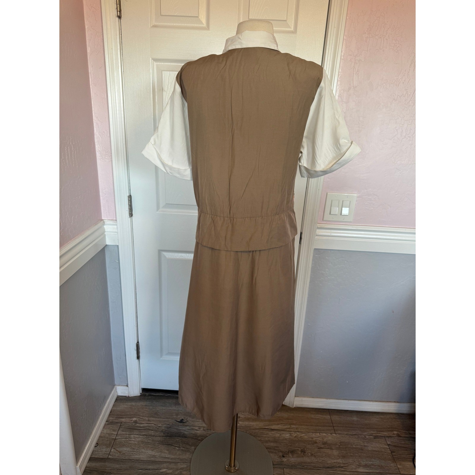 VTG Carole Little Floral Vest Layered Midi Dress Tan Pink 90s Cottagecore SZ 10