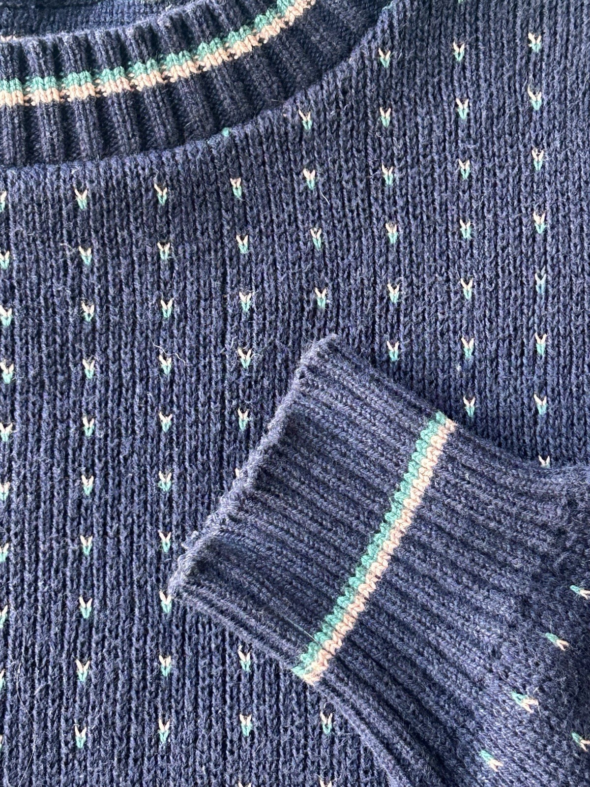 Vintage 80s Preppy Striped Sweater, Cotton In Navy Blue Pink Green, Small-Medium