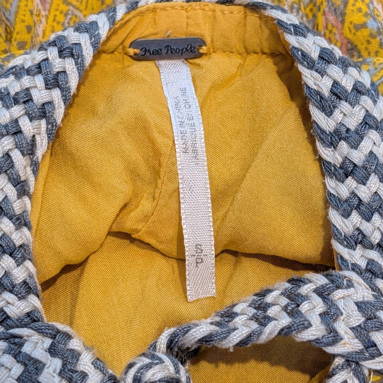 Free People Boho Yellow Geometric Mini Dress Braided Trim Small